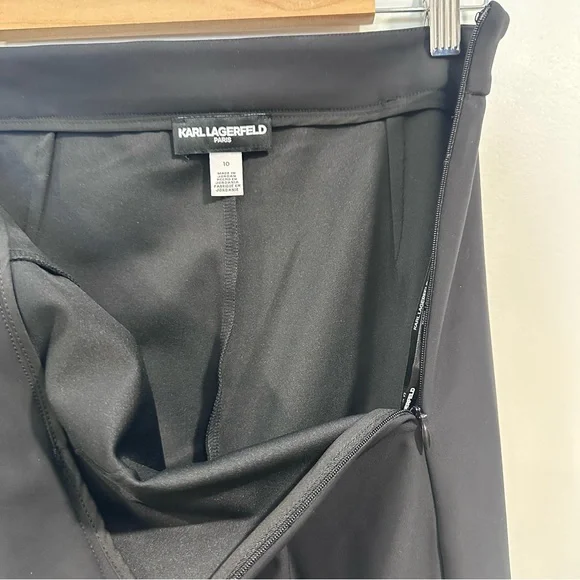 KARL LAGERFELD PARIS Black Logo Wide Leg Side Zip Dress Pant Size 10 MSRP: $109 - Picture 4 of 10